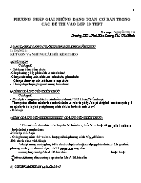 Phương pháp giải những dạng toán cơ bản trong các đề thi vào lớp 10 THPT